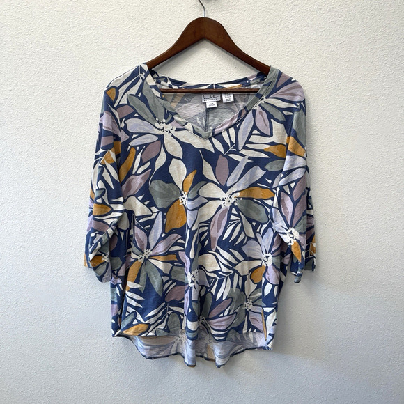 Nicole Miller Shirt Top Womens Plus Size 2X FloraL Print Beachy Resort Vacation - Picture 1 of 7